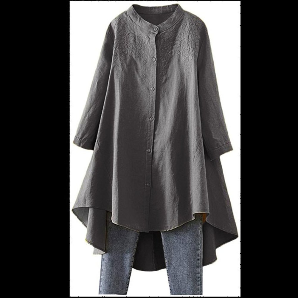 Embroidered linen hi-lo tunic